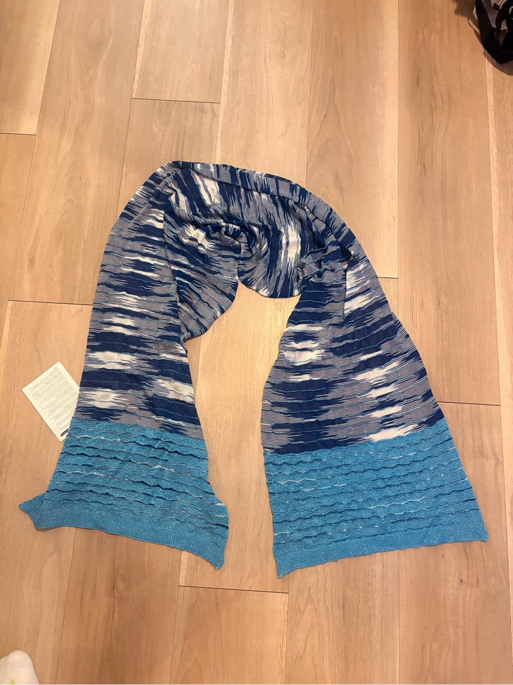 Missoni Blue Patterned Knit Scarf with Teal Ends